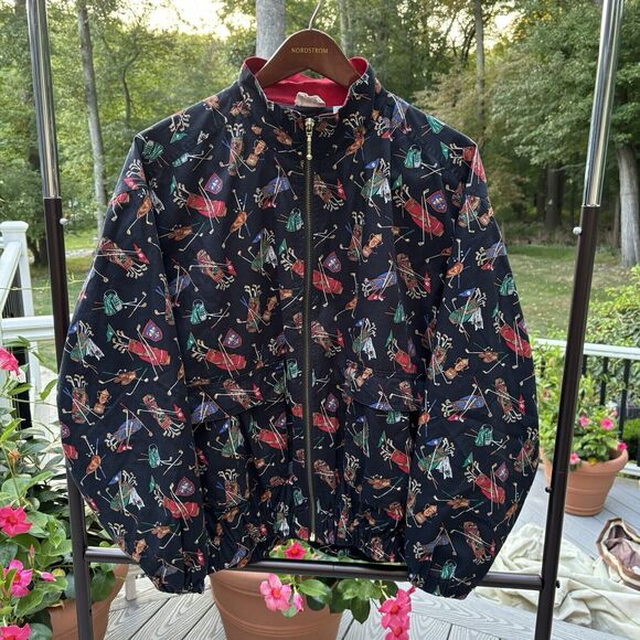 Vintage 90s Golf Jacket Full Zip Windbreaker Mens Med Preppy Casual Line Up AOP - Picture 1 of 9